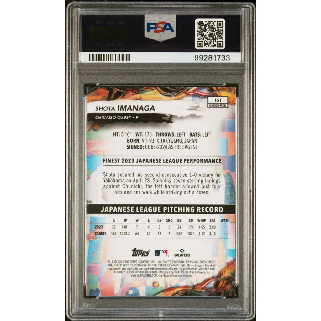 Graded 2024 Topps Finest Shota Imanaga #161 Rookie RC PSA 9 Slab