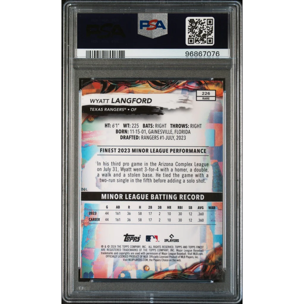 Graded 2024 Topps Finest Wyatt Langford #226 Rookie RC Baseball Card PSA 10 Gem Mint | PSA 10 Gem Mint Graded Rookie Card | vintageantiquesgifts.com