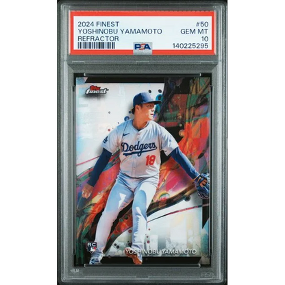 Graded PSA 10 2024 Topps Finest Yoshinobu Yamamoto #50 Refractor Rookie Card