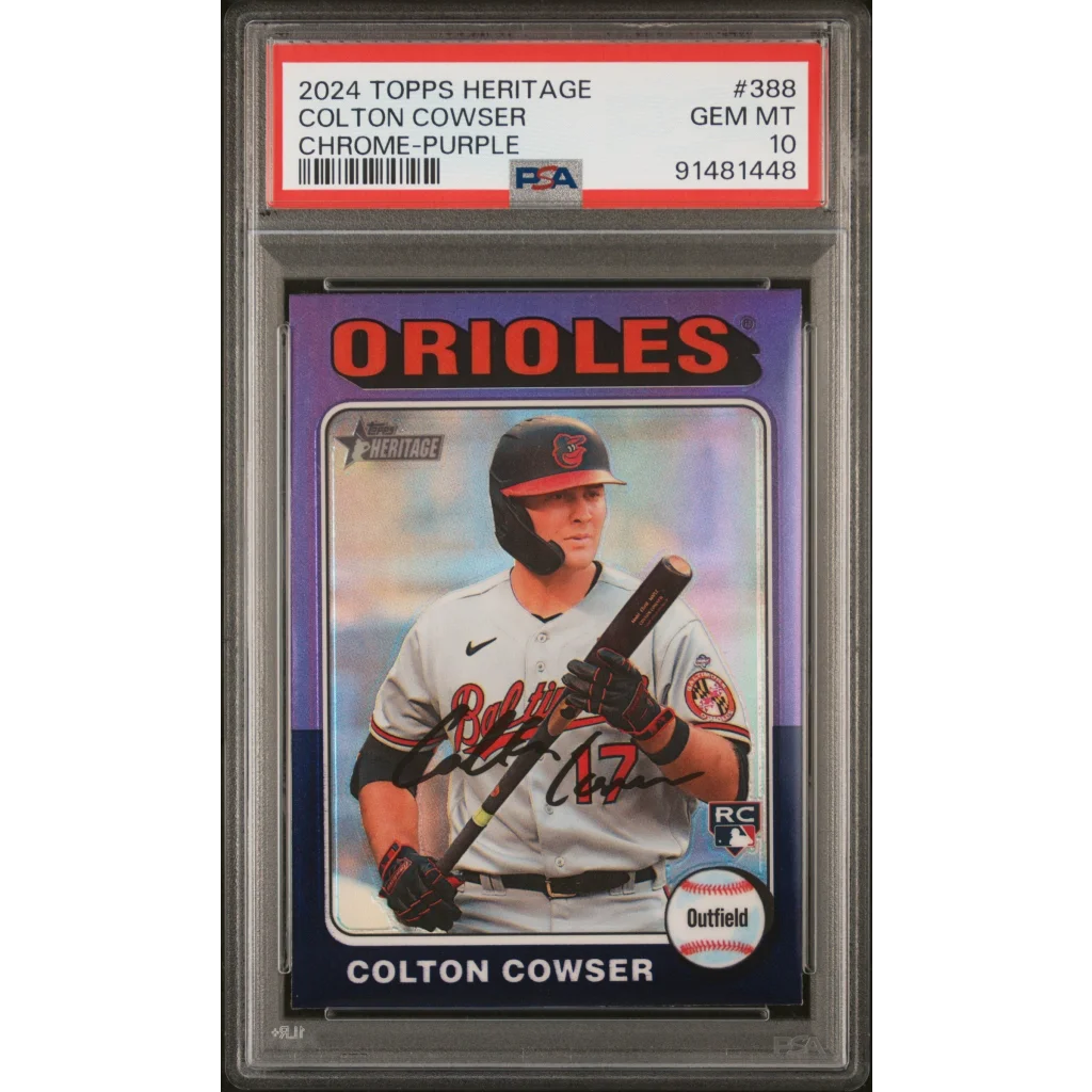 Graded PSA 10 2024 Topps Heritage Chrome Purple Colton Cowser RC Orioles Autograph