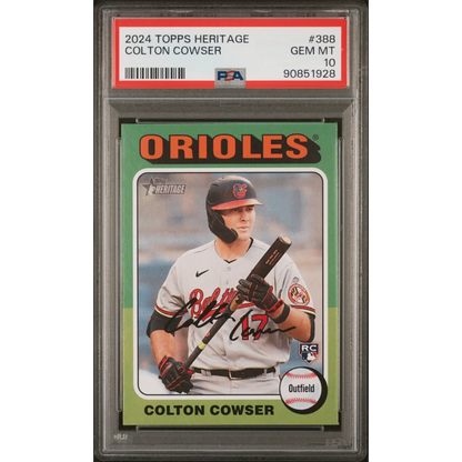 Graded PSA 10 Gem Mint 2024 Topps Heritage #388 Colton Cowser Signed Rookie Card
