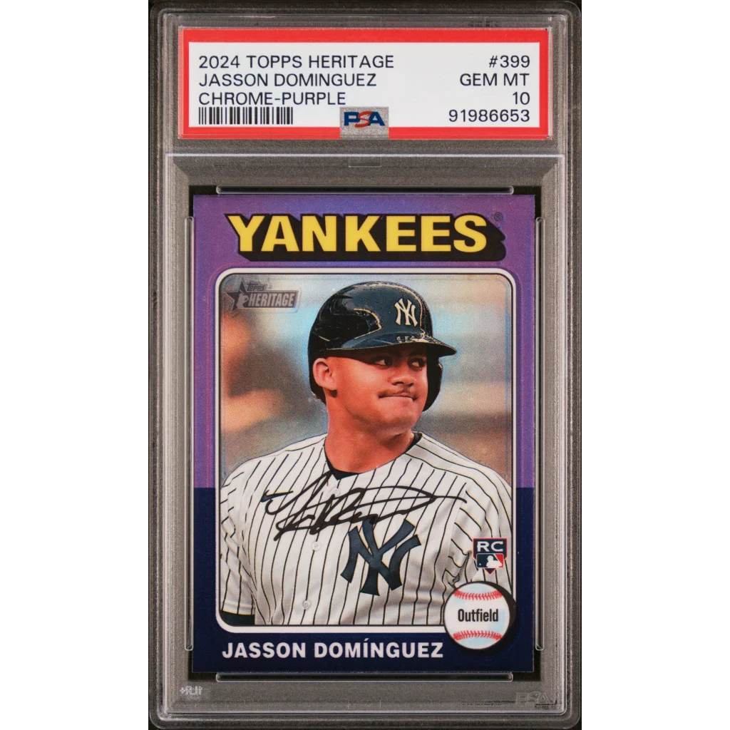 Graded 2024 Topps Heritage Jasson Dominguez #399 Chrome Purple Rookie RC Baseball Card PSA 10 Gem Mint | Hall of Fame Sports Memorabilia | vintageantiquesgifts.com