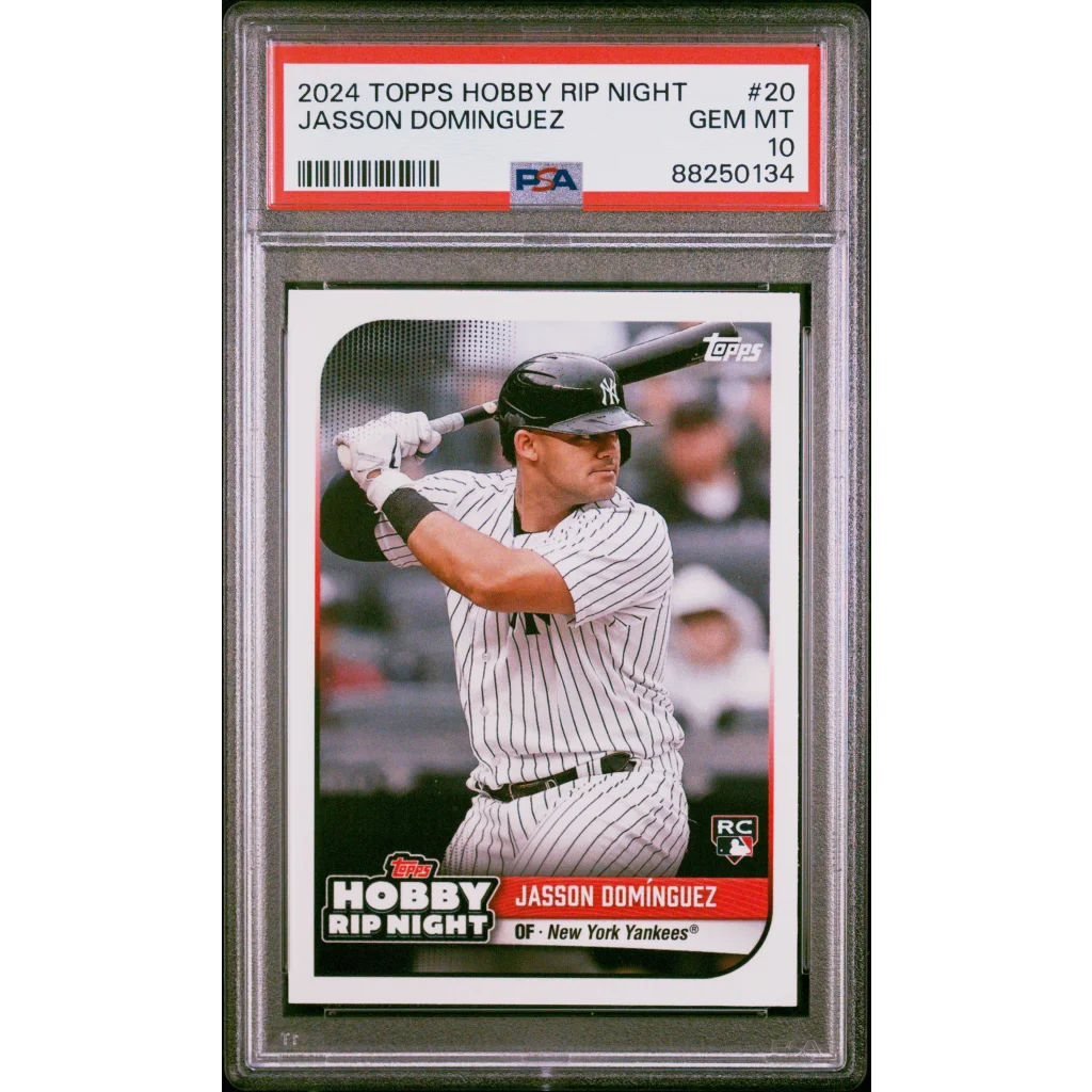 Graded Jasson Dominguez baseball card in PSA display for collectors