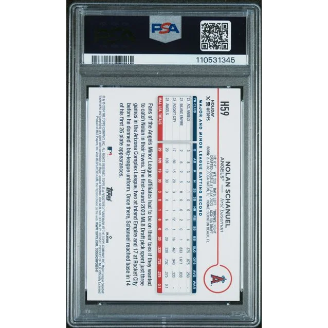 Graded 2024 Topps Holiday Nolan Schanuel #H59 Holiday Tree Rookie RC Baseball Card PSA 10 Gem Mint | PSA 10 Gem Mint Graded Rookie Card | vintageantiquesgifts.com