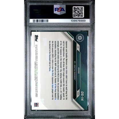 Graded Ichiro Suzuki baseball card from PSA in a collectible display