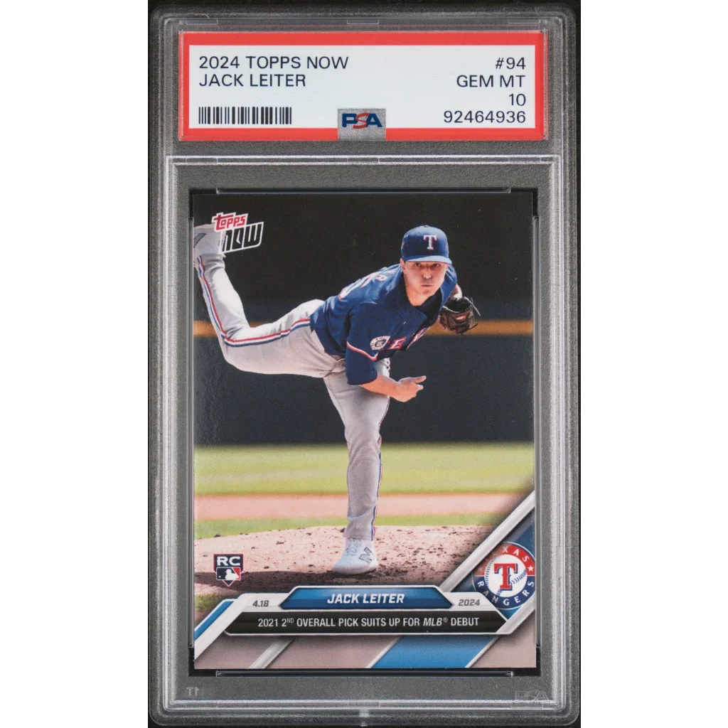 PSA GEM MT 10 Jack Leiter baseball card with sports card authentication perfection