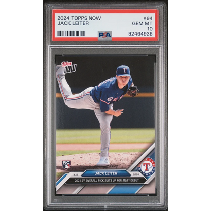 PSA GEM MT 10 Jack Leiter baseball card with sports card authentication perfection