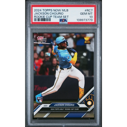 Graded PSA 10 2024 Topps Now Jackson Chourio RC7 Rookie Cup baseball card