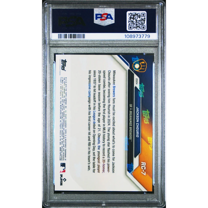 PSA 10 Graded 2024 Topps Now Jackson Chourio RC7 Rookie Cup Baseball Card