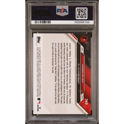 PSA graded 2024 Topps Now Jackson Holliday baseball card on display