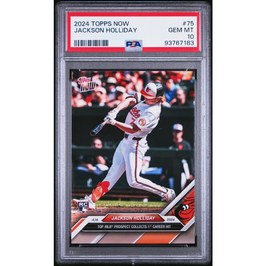 Graded 2024 Topps Now Jackson Holliday #75 1st Career Hit Rookie RC Baseball Card PSA 10 Gem Mint | Hall of Fame Sports Memorabilia | vintageantiquesgifts.com