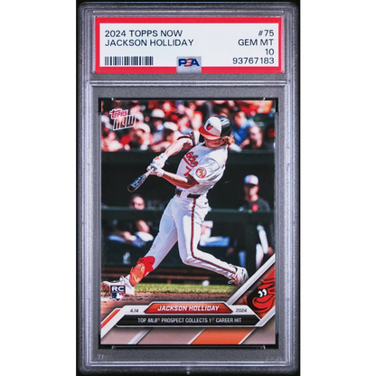 Graded 2024 Topps Now Jackson Holliday #75 1st Career Hit Rookie RC Baseball Card PSA 10 Gem Mint | Hall of Fame Sports Memorabilia | vintageantiquesgifts.com