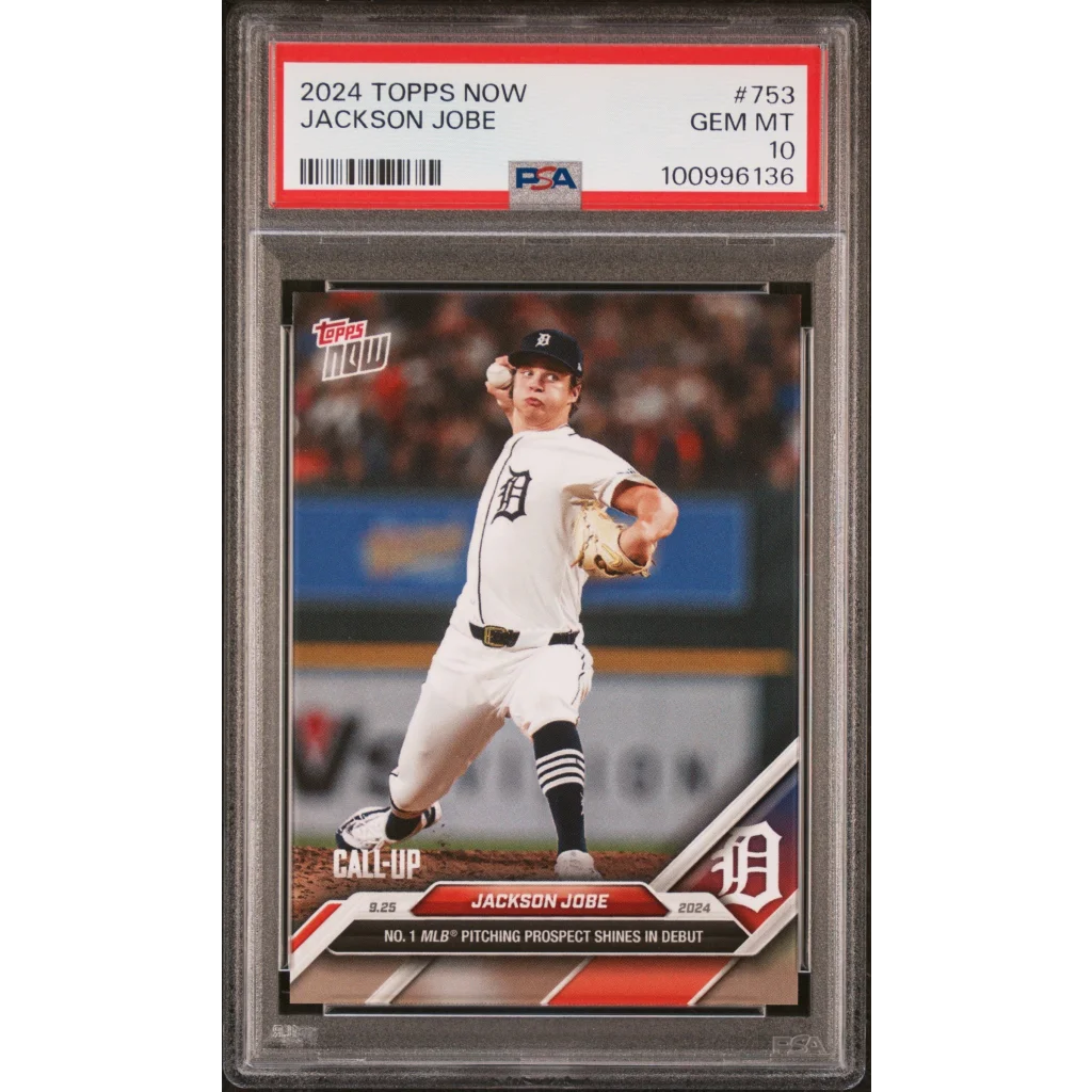 PSA 10 Jackson Jobe 2024 Topps Now baseball card with GEM MT 10 grade