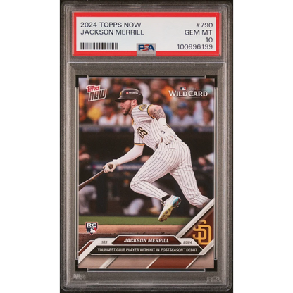 Graded 2024 Topps Now Jackson Merrill #790 Rookie RC PSA 10 Gem Mint Card