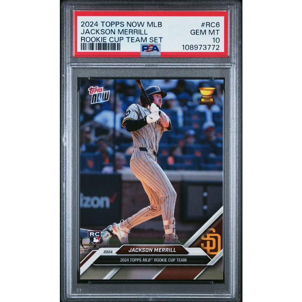 Graded 2024 Topps Now Jackson Merrill #RC6 Rookie Cup Team Set Rookie RC Baseball Card PSA 10 Gem Mint | Hall of Fame Sports Memorabilia | vintageantiquesgifts.com
