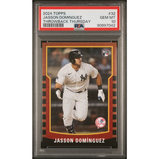 Graded Jasson Dominguez baseball card PSA 2000 Bowman product display