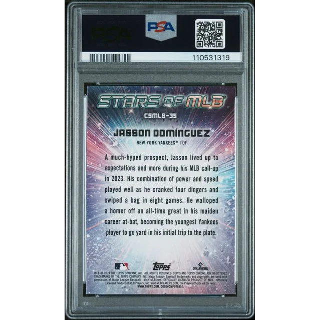 Graded 2024 Topps Jasson Dominguez #CSMLB35 Stars of MLB Chrome Rookie RC Baseball Card PSA 10 Gem Mint | PSA 10 Gem Mint Graded Rookie Card | vintageantiquesgifts.com