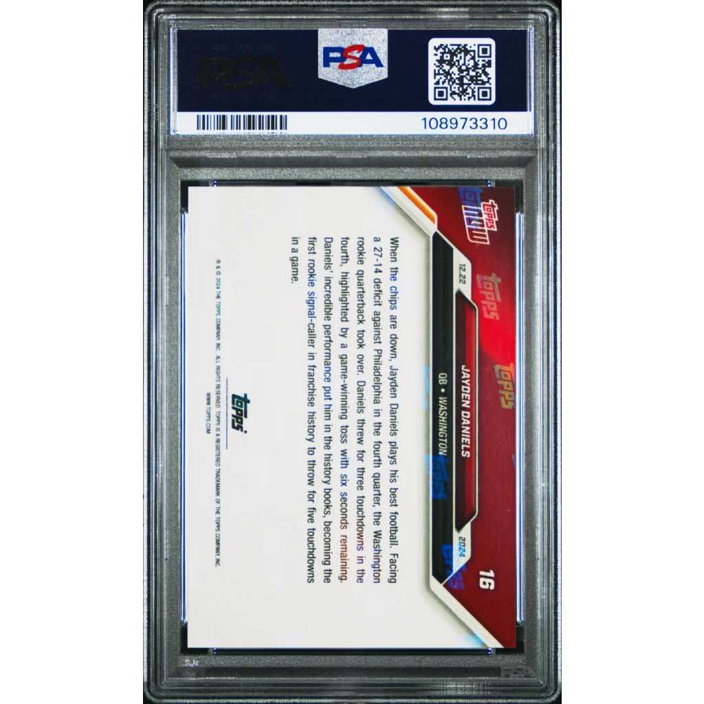 Graded 2024 Topps Now Jayden Daniels #16 Rookie RC Football Card PSA 10 Gem Mint | PSA 10 Gem Mint Graded Rookie Card | vintageantiquesgifts.com