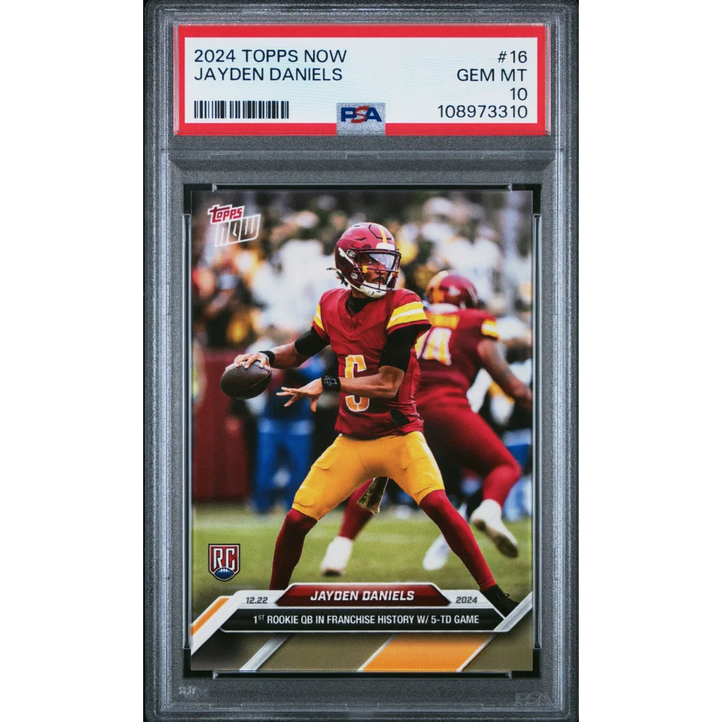Jayden Daniels football card PSA graded Gem Mint rookie card display