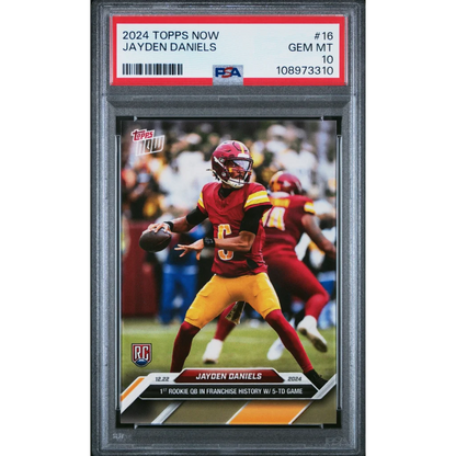 Jayden Daniels football card PSA graded Gem Mint rookie card display