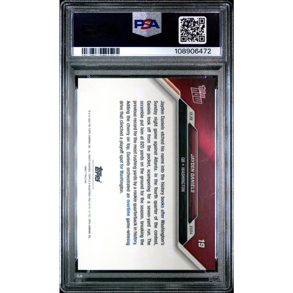 PSA graded 2024 Topps Now Jayden Daniels rookie card in protective slab