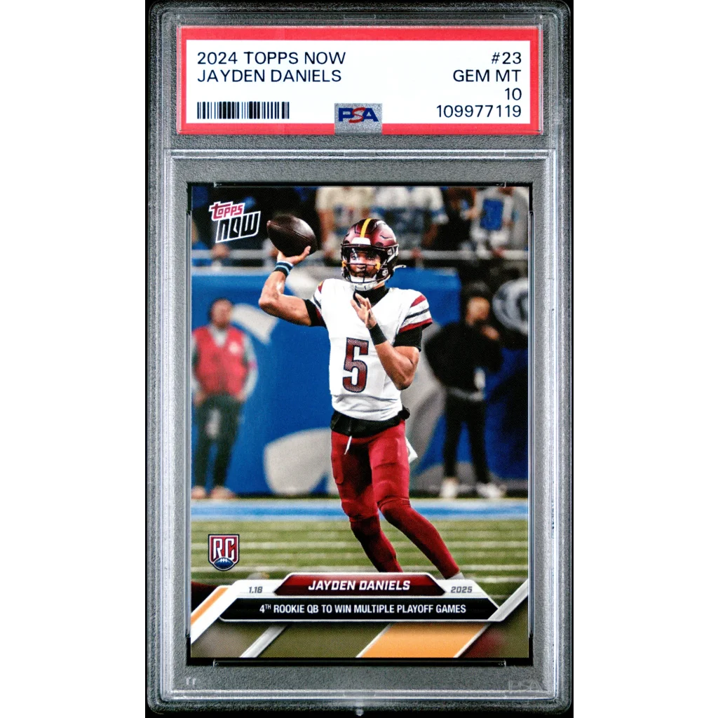 Professional graded 2024 Topps Now Jayden Daniels rookie card in Gem Mint 10 condition