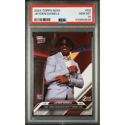 PSA graded 2024 Topps Now Jayden Daniels rookie card from professional sports authenticator