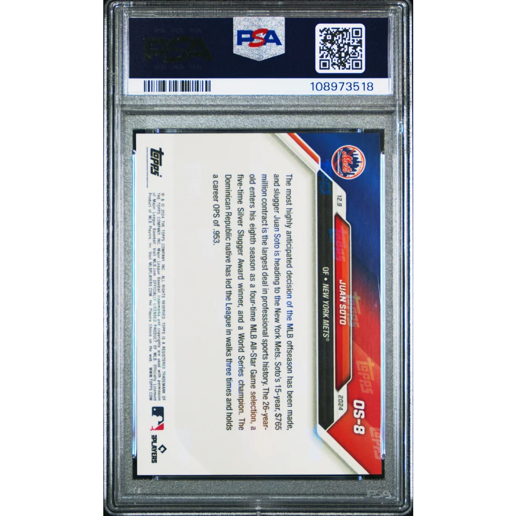Graded 2024 Topps Now Juan Soto #OS8 Offseason Baseball Card PSA 10 Gem Mint | PSA 10 Gem Mint Graded Baseball Card | vintageantiquesgifts.com
