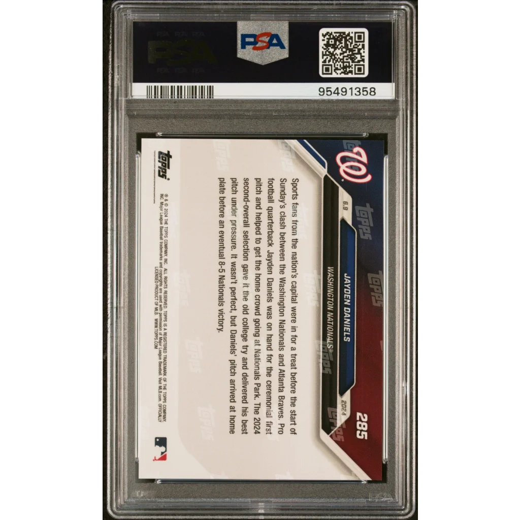 PSA graded Jayden Daniels Washington Nationals baseball card showing front view