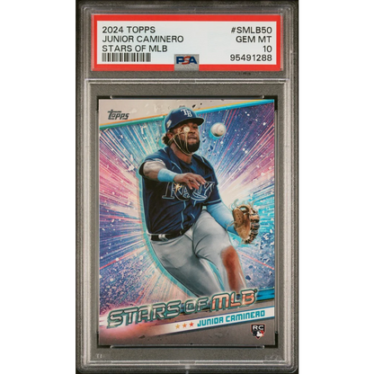 High-quality 2024 Topps Junior Caminero Stars of MLB rookie card graded GEM MT 10