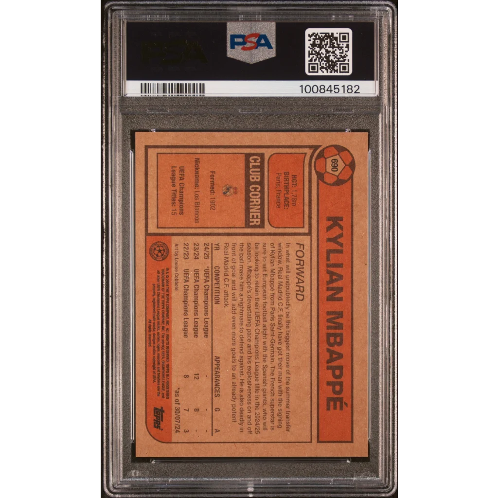 PSA 10 Gem Mint Kylian Mbappé 2024 Topps Living soccer card in sleeve