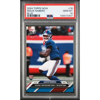 PSA 10 Malik Nabers Blue Rookie Card 2024 Topps Now football graded GEM MT 10