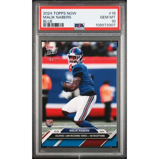PSA 10 Malik Nabers Blue Rookie Card 2024 Topps Now football graded GEM MT 10
