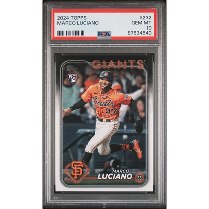 PSA graded 2024 Topps Marco Luciano rookie baseball card looking fresh and minty