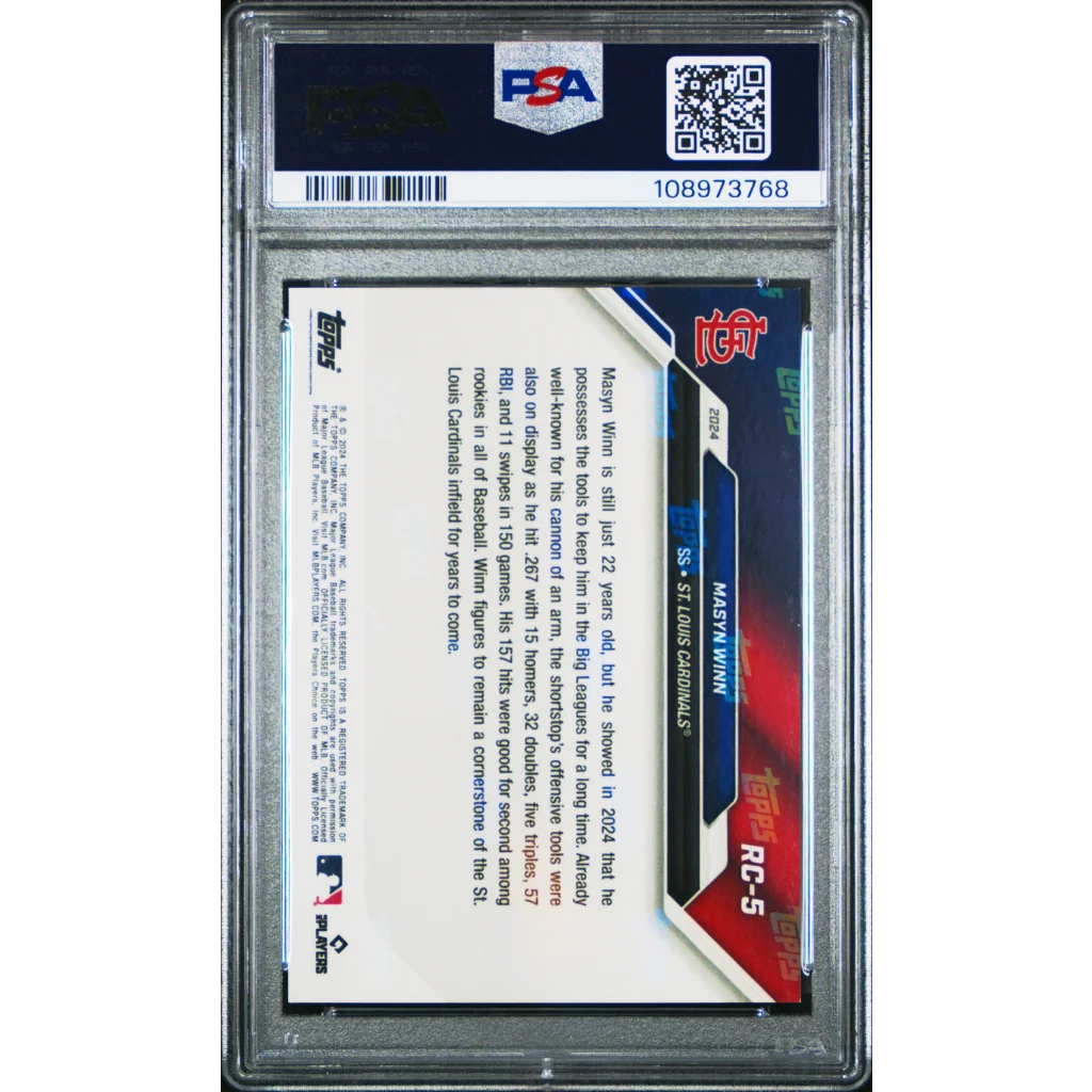 Graded 2024 Topps Now Masyn Winn #RC5 Rookie Cup Team Set Pearl Rookie RC Baseball Card PSA 10 Gem Mint | PSA 10 Gem Mint Graded Rookie Card | vintageantiquesgifts.com