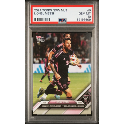Graded PSA 10 Gem Mint 2024 Topps Now MLS Lionel Messi #9 card in slab