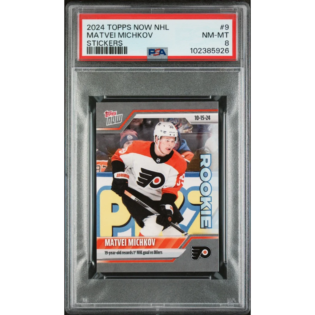 PSA 9 2024 Topps Now NHL Matvei Michkov rookie card sticker for hockey fans