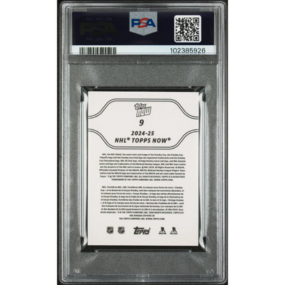 Graded 2024-25 NHL Topps Now hockey card with PSA 9 Gem Mint status