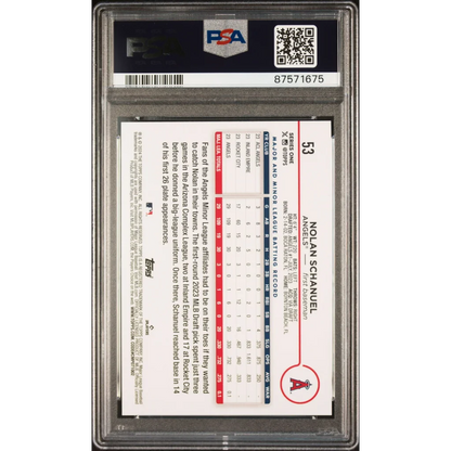 Graded PSA 10 Nolan Schanuel 2024 Topps Rookie Baseball Card in Gem Mint condition