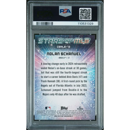 Graded 2024 Topps Nolan Schanuel #CSMLB73 /75 Stars of MLB Chrome Red Refractor Rookie RC Baseball Card PSA 10 Gem Mint | PSA 10 Gem Mint Graded Rookie Card | vintageantiquesgifts.com