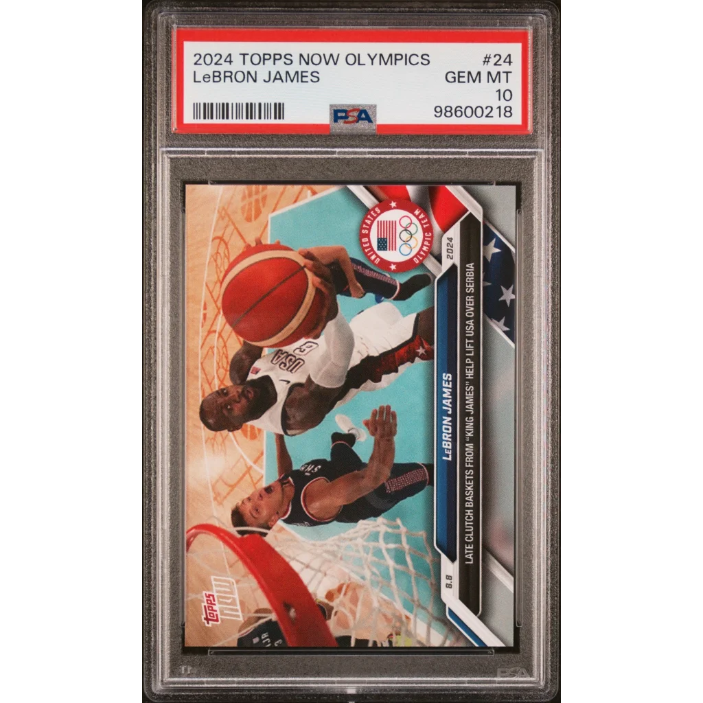 PSA graded LeBron James 2024 Olympics Team USA basketball card on display