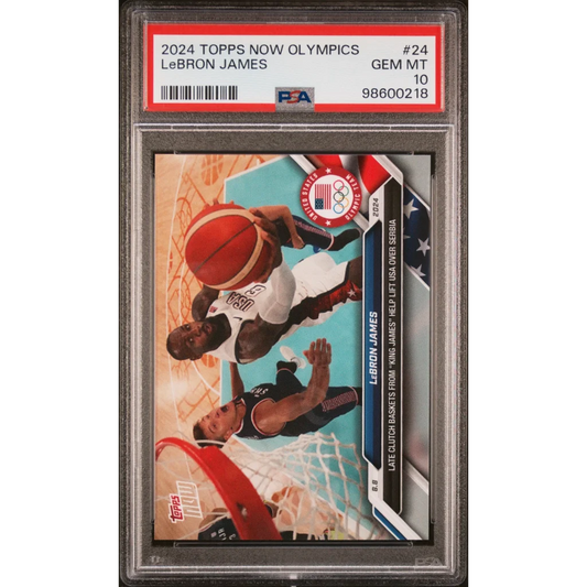 PSA graded LeBron James 2024 Olympics Team USA basketball card on display