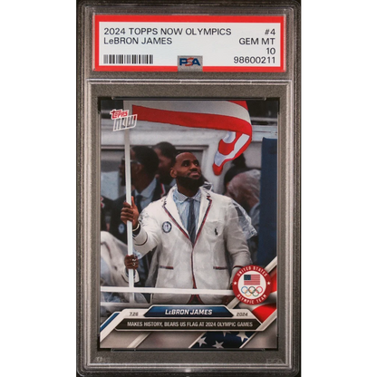PSA Graded 2024 Topps Now Olympics LeBron James trading card on display