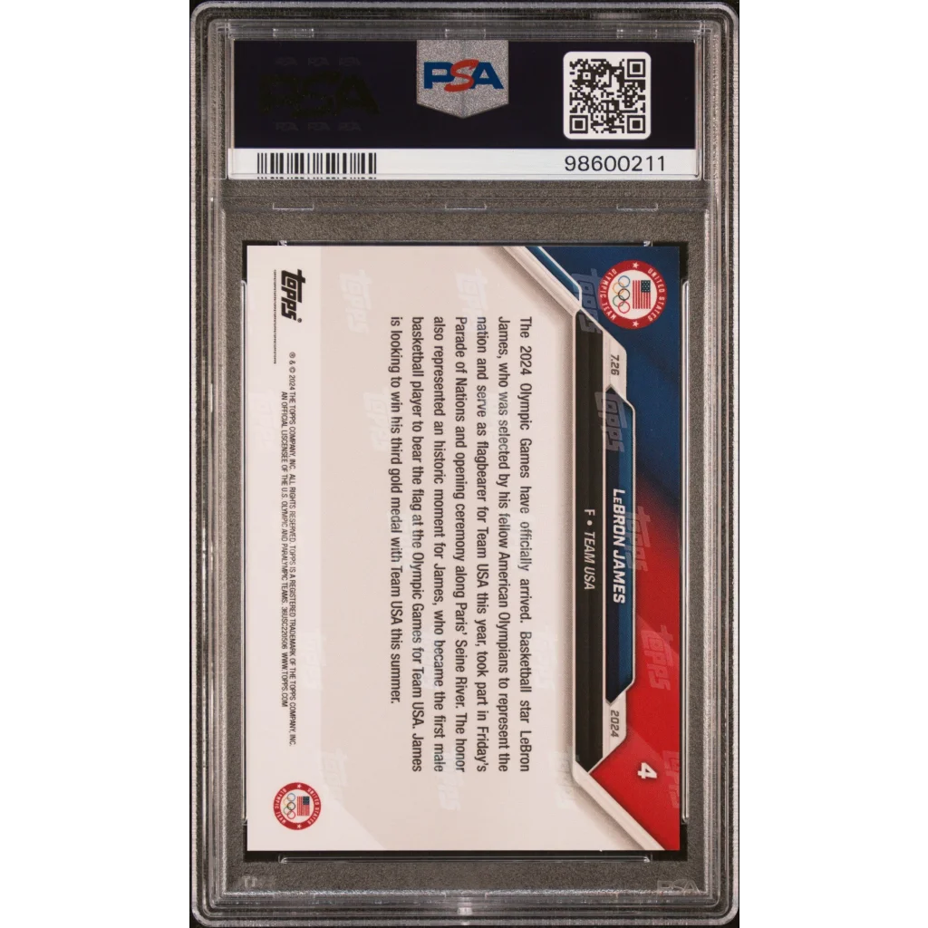 Graded 2024 Topps Now Olympics LeBron James #4 Basketball Card PSA 10 Gem Mint | PSA 10 Gem Mint Graded Basketball Card | vintageantiquesgifts.com
