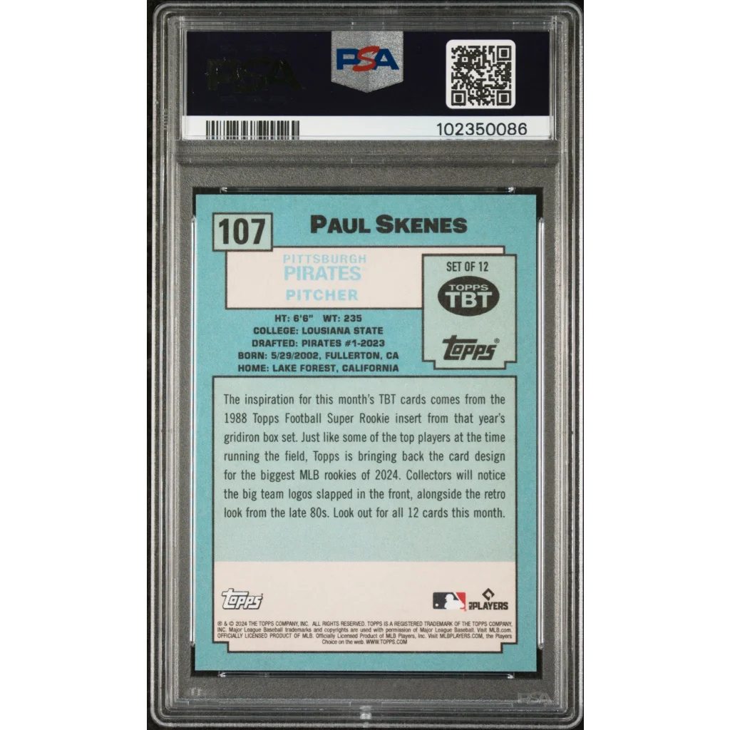 Graded PSA 10 Paul Skenes 2024 Topps Throwback Thursday baseball card