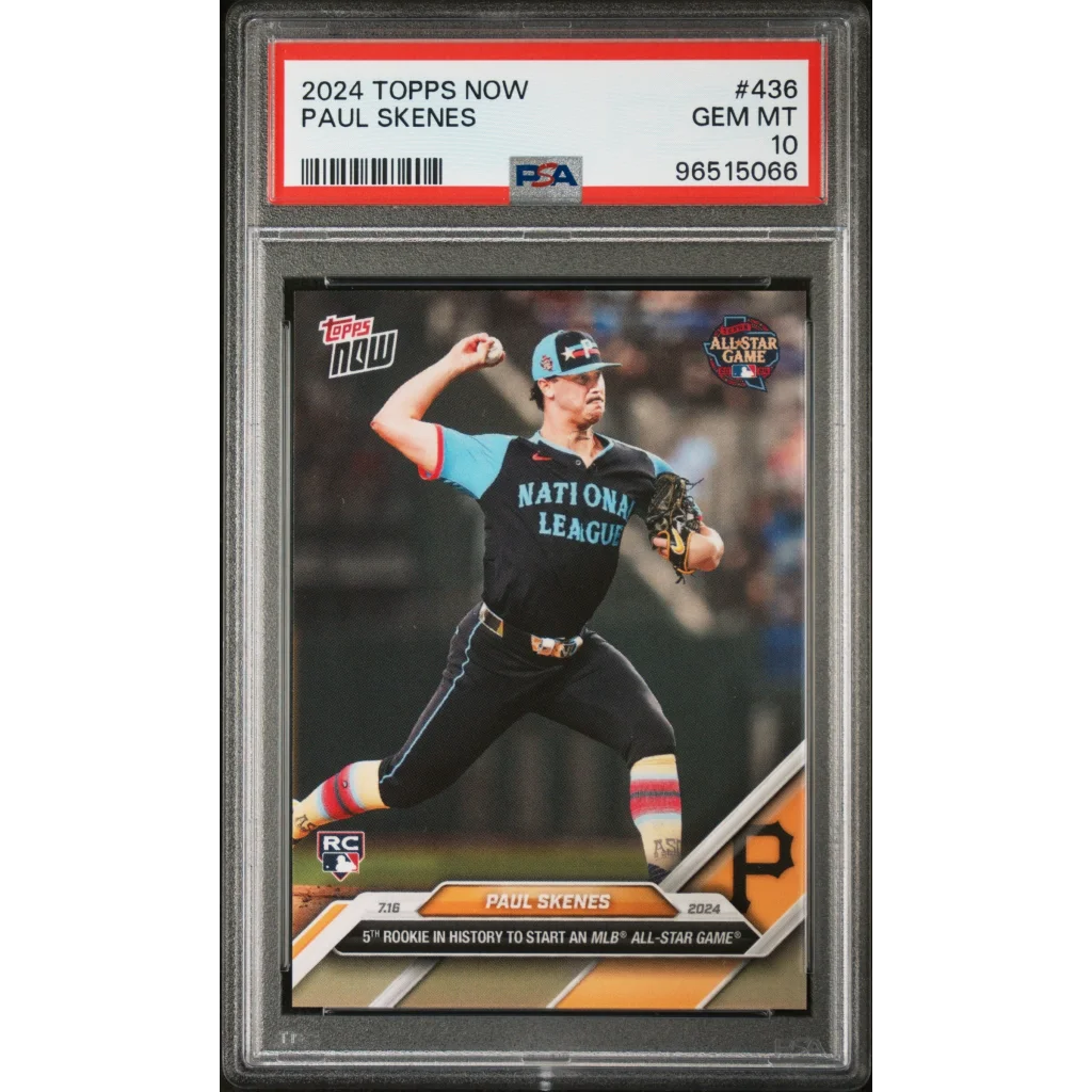 Graded 2024 Topps Now Paul Skenes #436 RC PSA 10 Gem Mint in black teal uniform slab