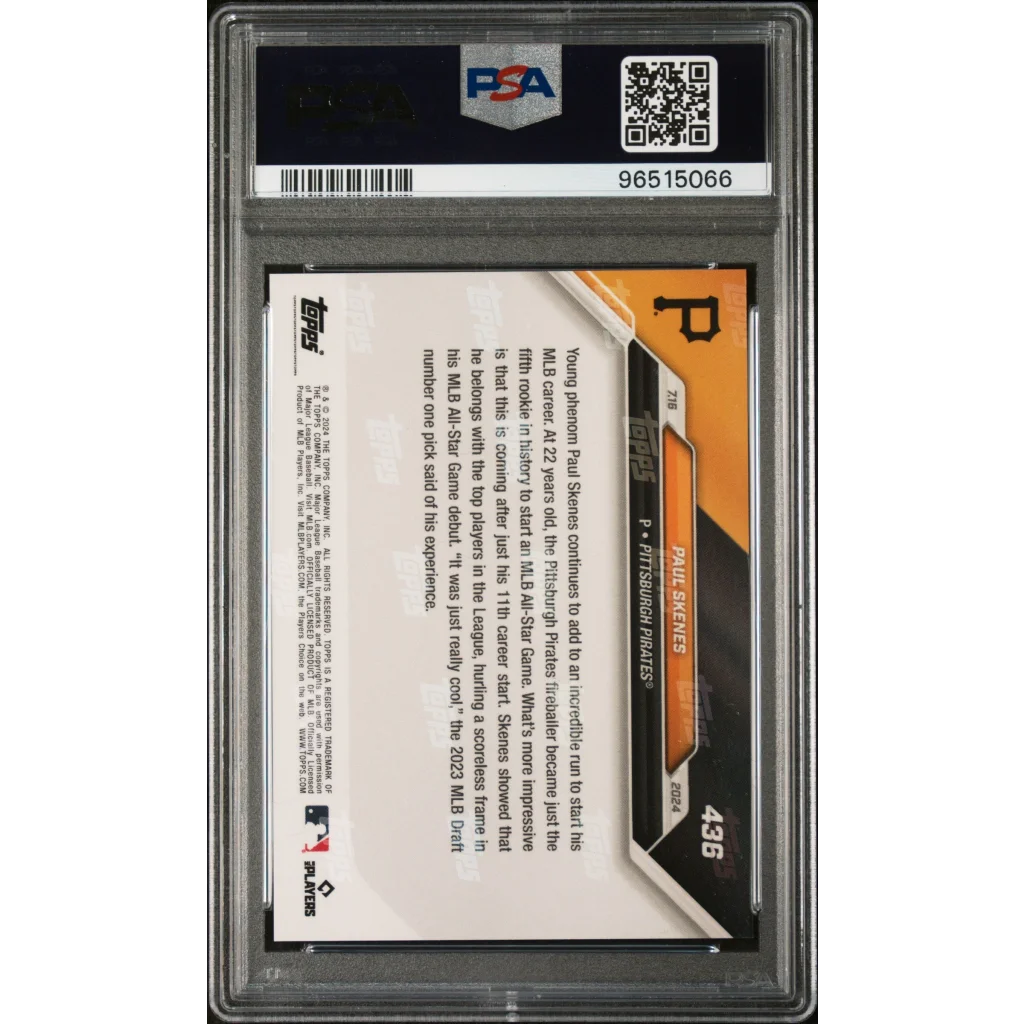 PSA Graded 2024 Topps Now Paul Skenes Rookie Card in black orange holder 436