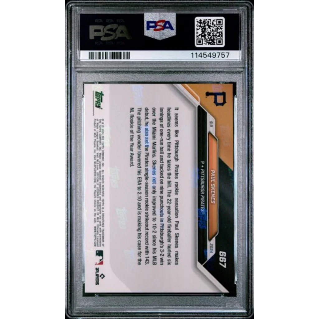Graded 2024 Topps Now Paul Skenes 667 Rookie RC Baseball Card PSA 10 Gem Mint | PSA 10 Gem Mint Graded Rookie Card | vintageantiquesgifts.com