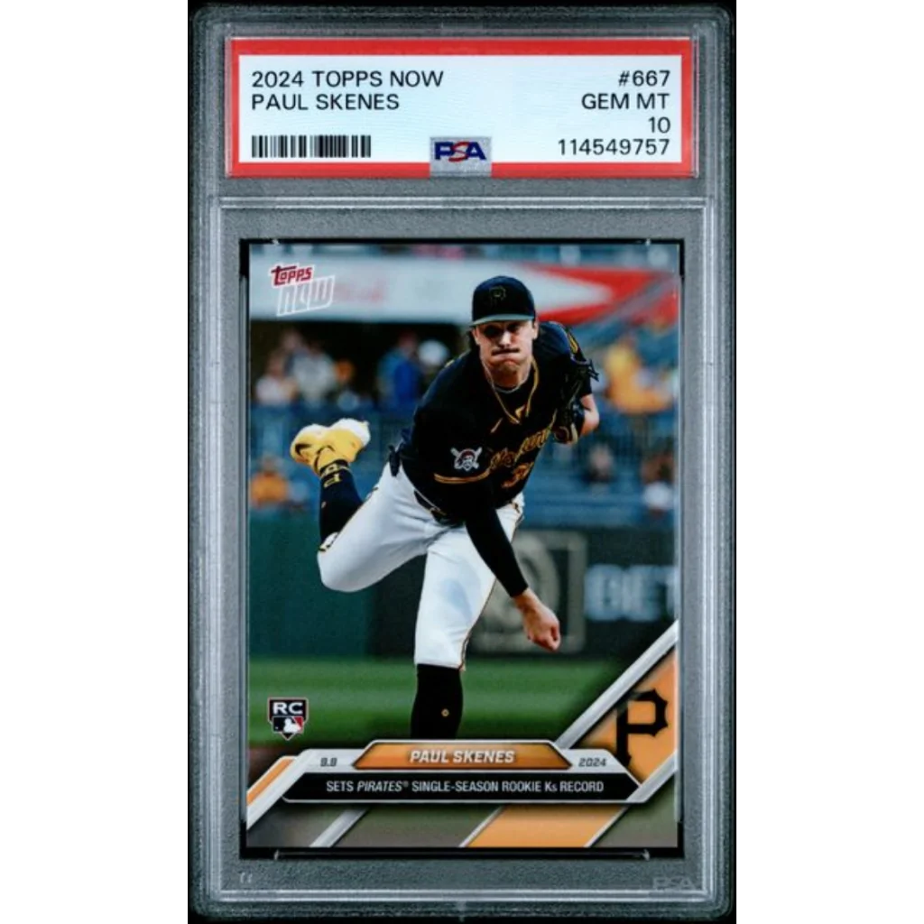 Graded 2024 Topps Now Paul Skenes 667 Rookie RC Baseball Card PSA 10 Gem Mint | Hall of Fame Sports Memorabilia | vintageantiquesgifts.com
