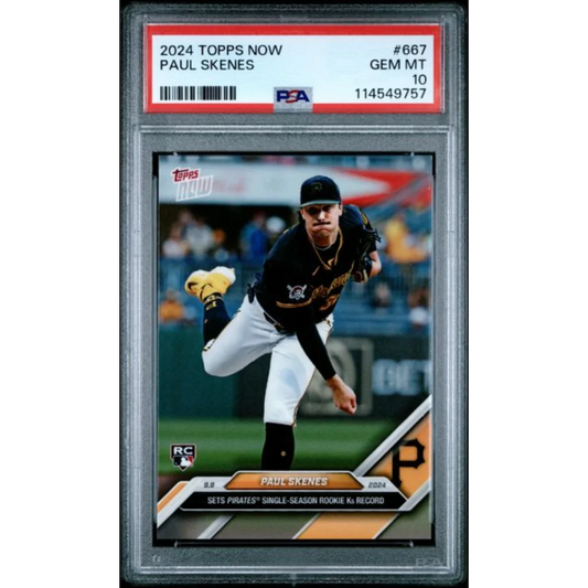 Graded 2024 Topps Now Paul Skenes 667 Rookie RC Baseball Card PSA 10 Gem Mint | Hall of Fame Sports Memorabilia | vintageantiquesgifts.com